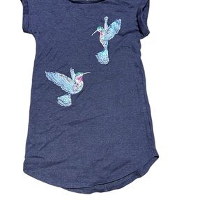 Gymboree Navy Blue Knit Dress Hummingbirds Silver Back Zipper Size M 7-8